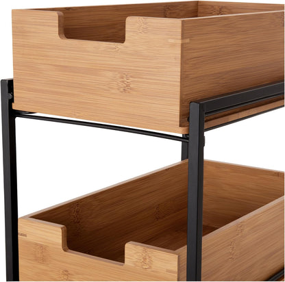 Seville Classics Bamboo Premium Organizer Storage Bins for Kitchen Silverware, Pantry, Closet, Office Desk, Pens, Utensils, Makeup, K Cup, Bamboo, Bag Holder Bin Set (4 Piece)