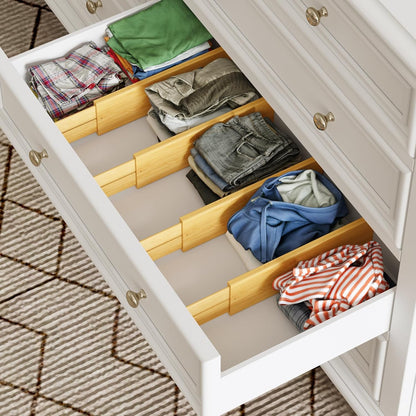 BAMEOS Drawer Dividers kitchen Organization Bamboo Utensil Organizers for Kitchen Bedroom Bathroom Dresser Office 4-pack