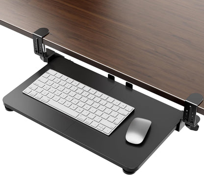 Large Keyboard Tray Under Desk, Pull Out Keyboard & Mouse Tray with Adjustable C-clamp, 25.6(31.5 Including Clamps) x 11.8 Inch Slide Out Computer Keyboard Drawer Mouse Tray for Typing, Brown