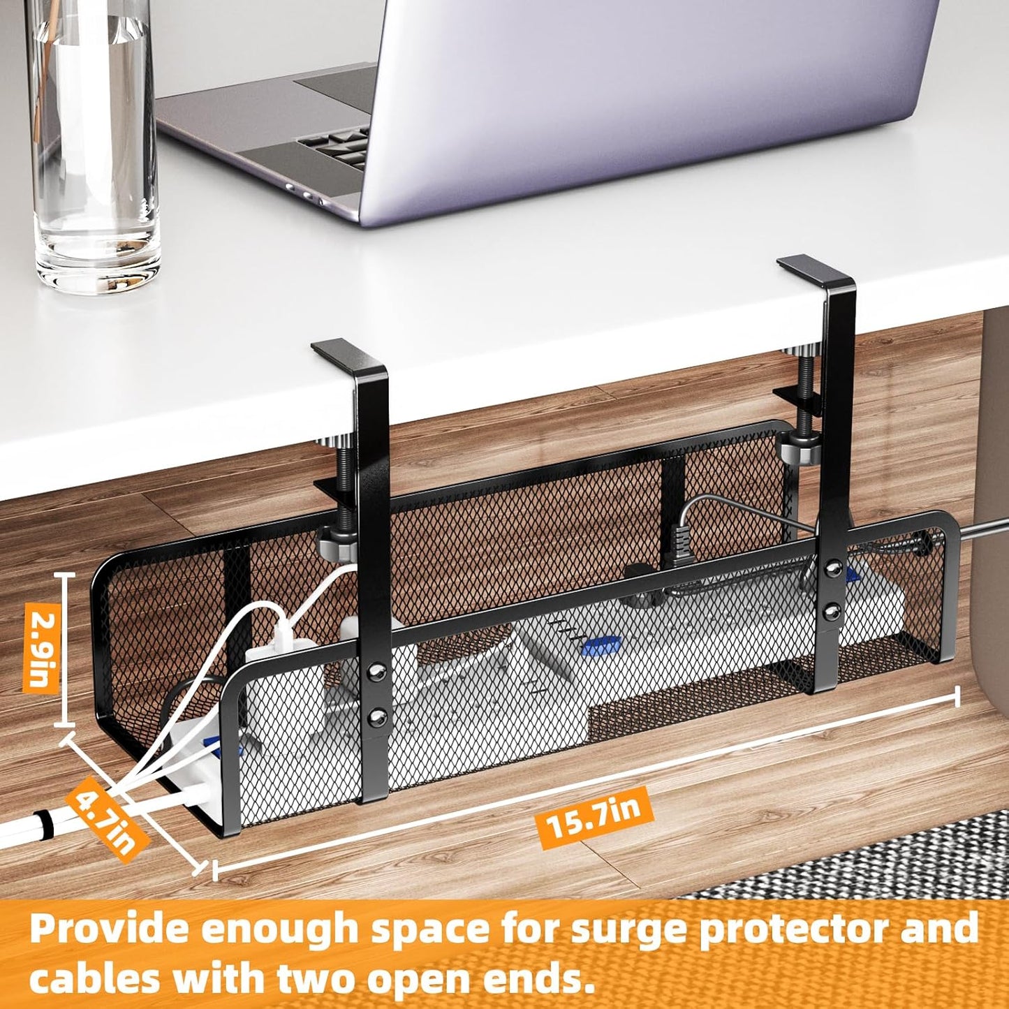 Under Desk Cable Management Tray, Wire Management Desk Cable Organizer Cable Management Box, Cord Organizer Storage for Office, Home