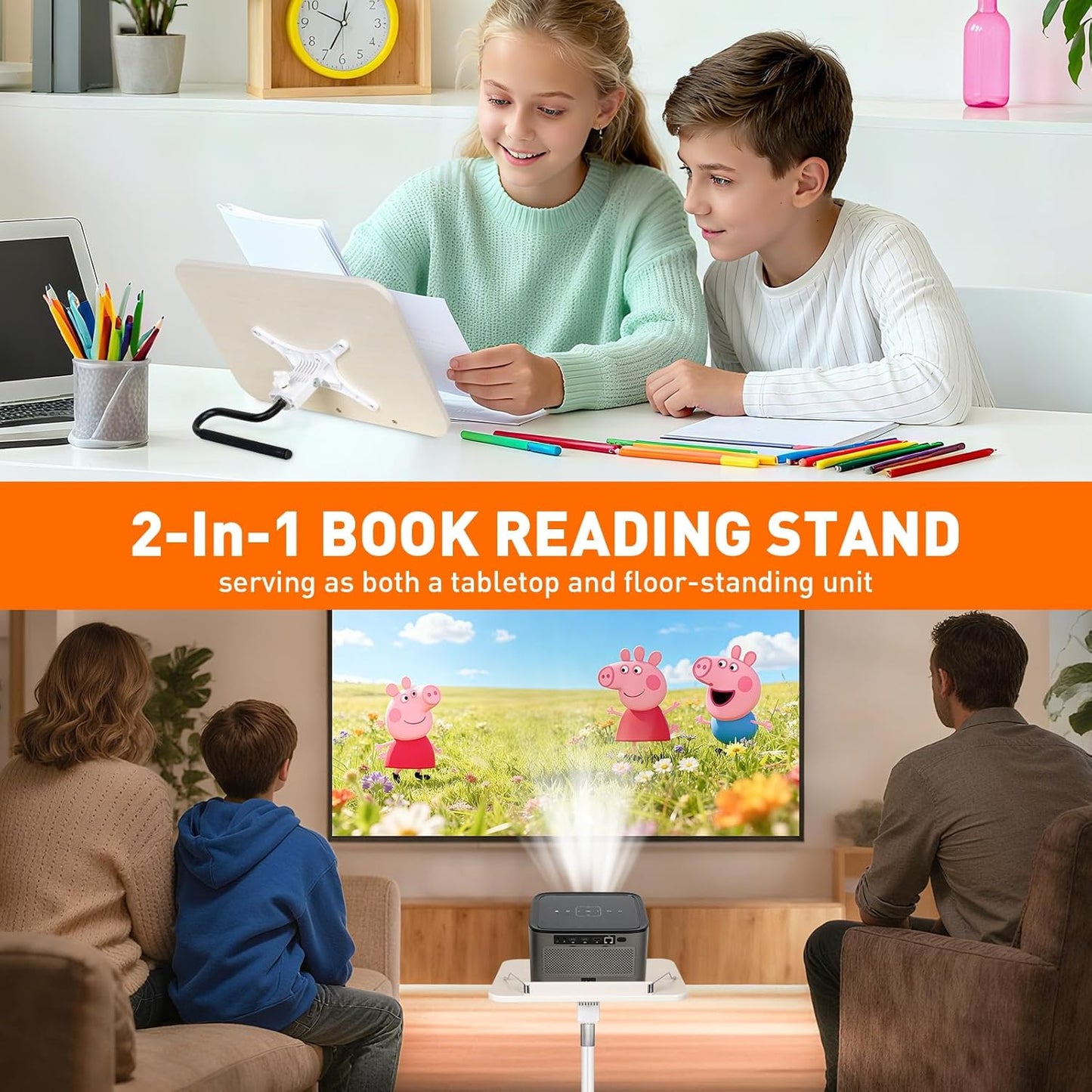 Floor Standing Book Stand, Foldable Book Holder for Reading with Page Clips, 19"–51" Height Adjustable, Sturdy Podium Stand for Reading, Bible, Laptop, Cookbooks, or Projector