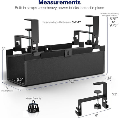VIVO Clamp-on Under Desk 31 inch Fabric Cable Management Tray, Wire Concealer, Power Strip Storage, Workspace Organization, Easy Fold Down Access, Black, DESK-AC31F-C