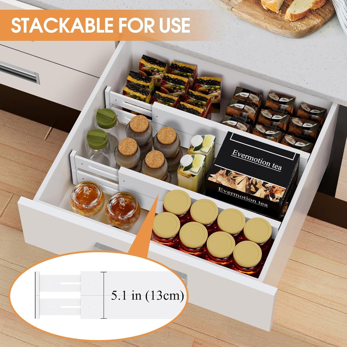 Bamboo Drawer Dividers,17-22" Adjustable Kitchen Drawer Organizer for Clothes,4 Pack Expandable Drawer Organization Separators for Bedroom,Bathroom,Dresser and Office,Natural