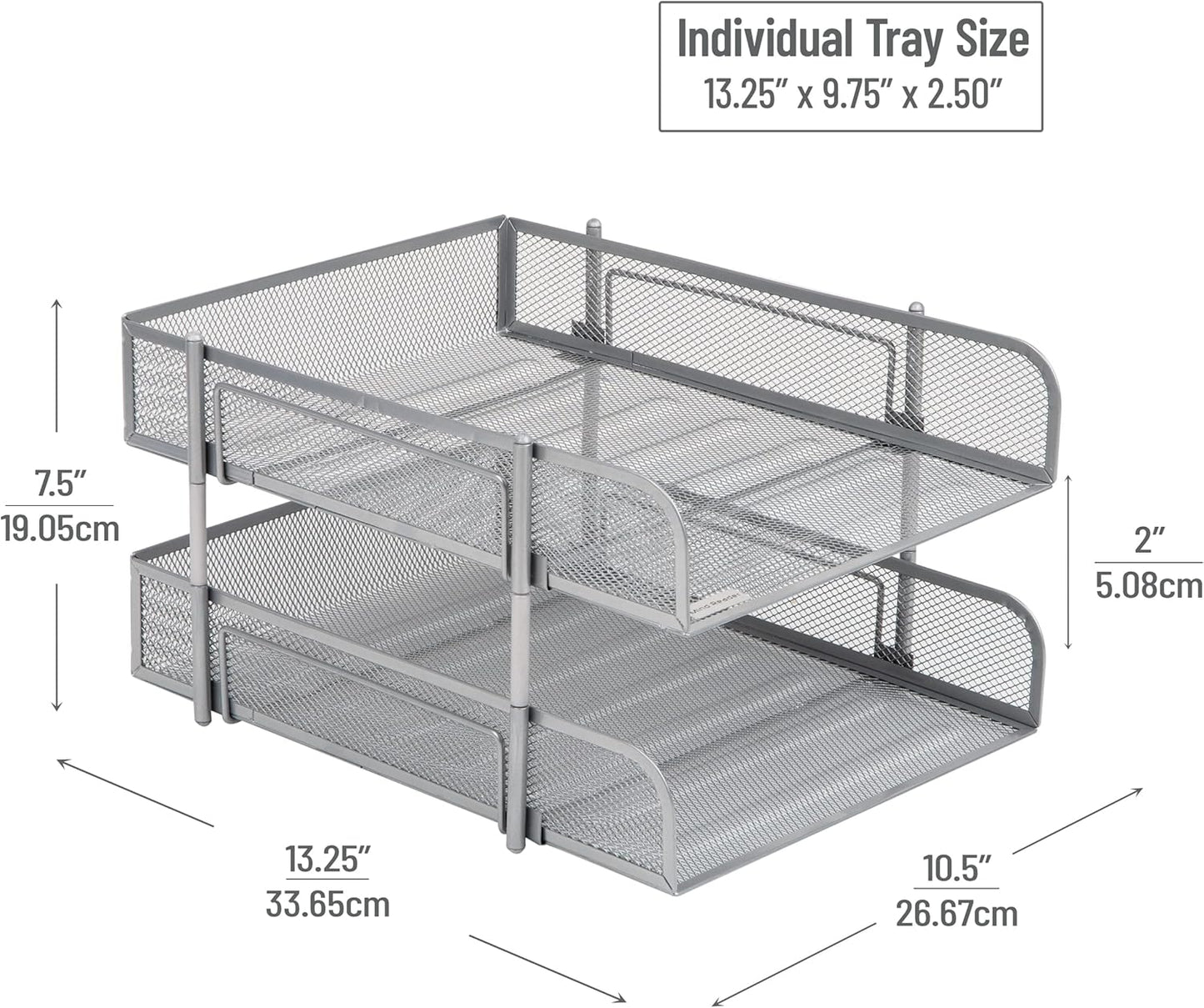 Mind Reader Stackable Paper Tray, Desktop Organizer, File Storage, Office, Metal Mesh, 2 Pcs, Black