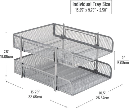 Mind Reader Stackable Paper Tray, Desktop Organizer, File Storage, Office, Metal Mesh, 2 Pcs, Black
