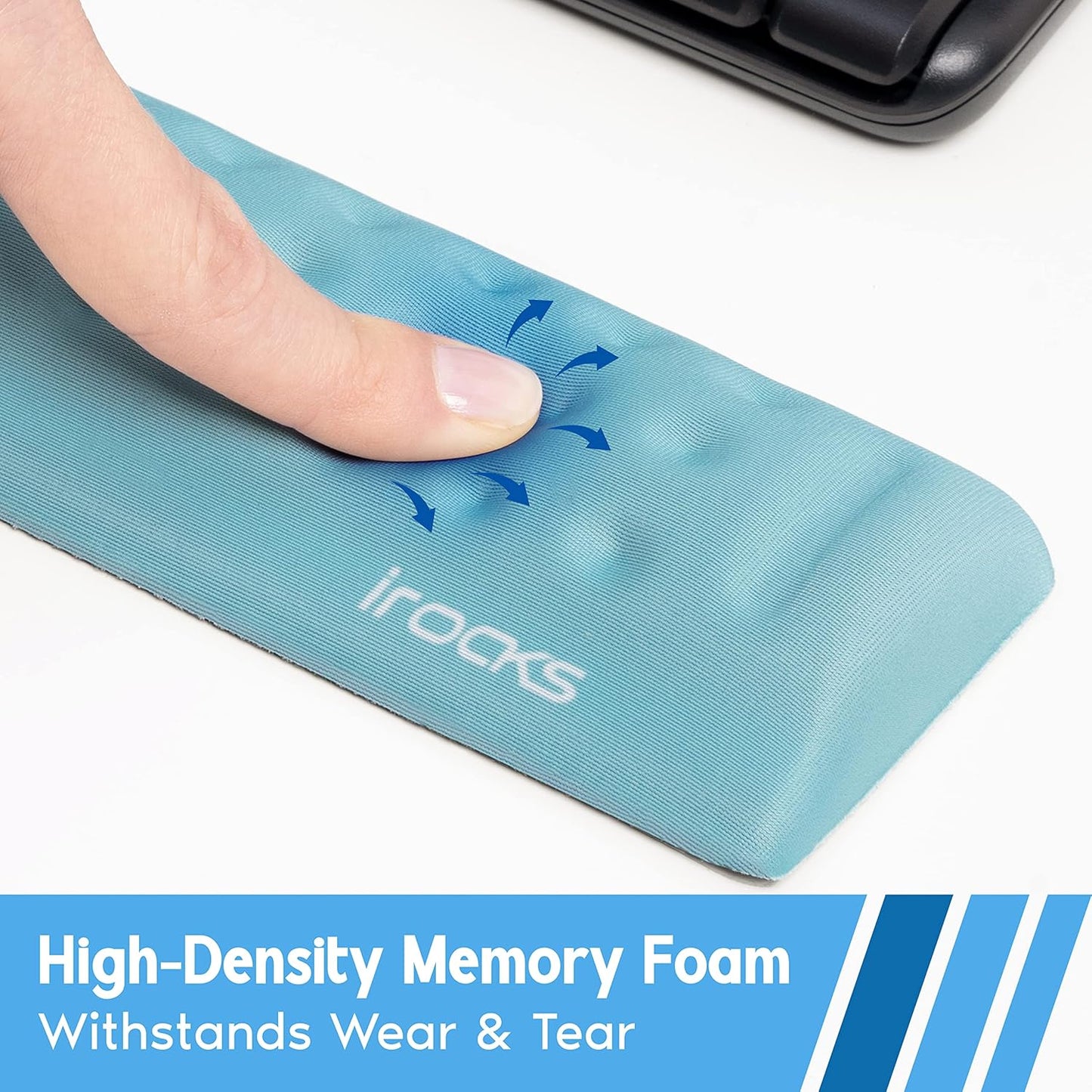 i-Rocks Memory Foam Keyboard Wrist Rest - Pain-Reducing Wrist Rest for Computer Keyboard - Non-Slip Rubber Base Wrist Rest - Cooling Keyboard Pad for Long Hours of Work, Studying, Gaming