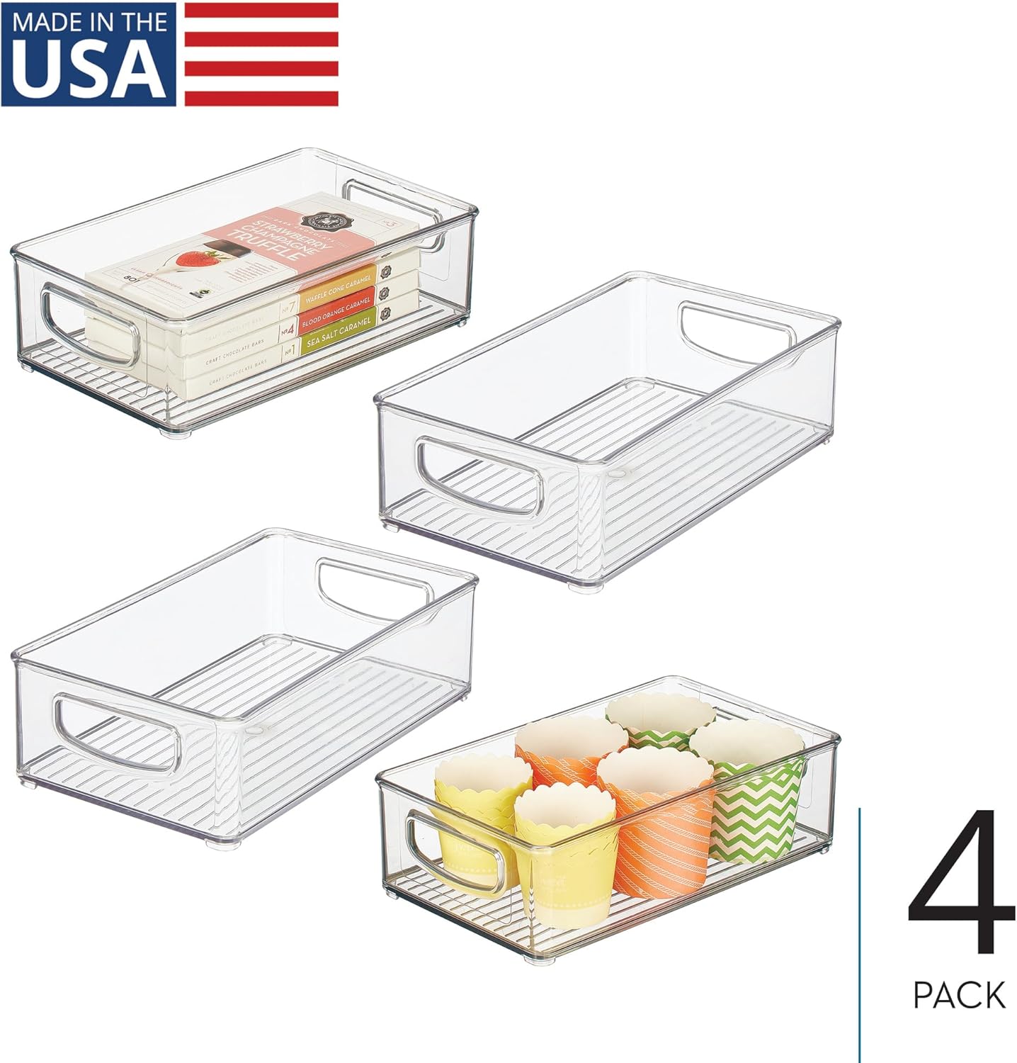 iDesign Stackable Pantry Bin with Handles for Kitchen Storage Set of 2, Clear, Made in USA