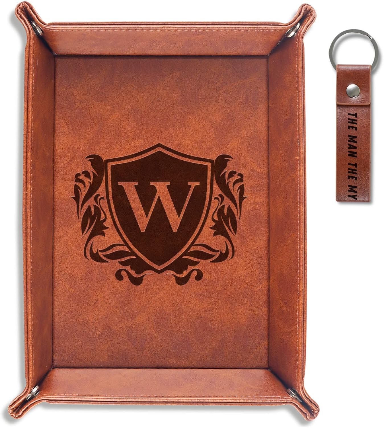 INNObeta Initial Valet Tray, Desktop Storage Organizer, PU Leather Bedside Tray Key Coin Holder, Personalised Gifts for Men, Birthday, Christmas, Letter S