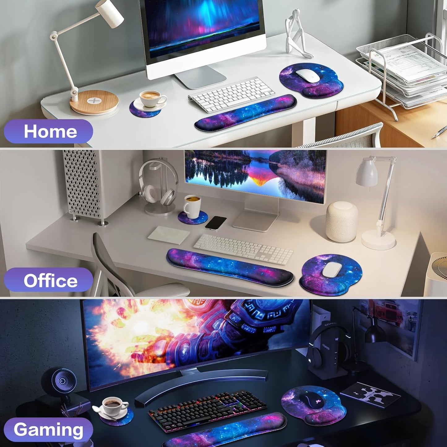 Mouse Pad with Wrist Rest Set, Qomolama 3-in-1 Wrist Support Mouse Pad Set, Floral Gaming Mousepad with Anti-Skid Base,Ergonomic Mouse Pad,Memory Foam Keyboard Gel Wrists Rest
