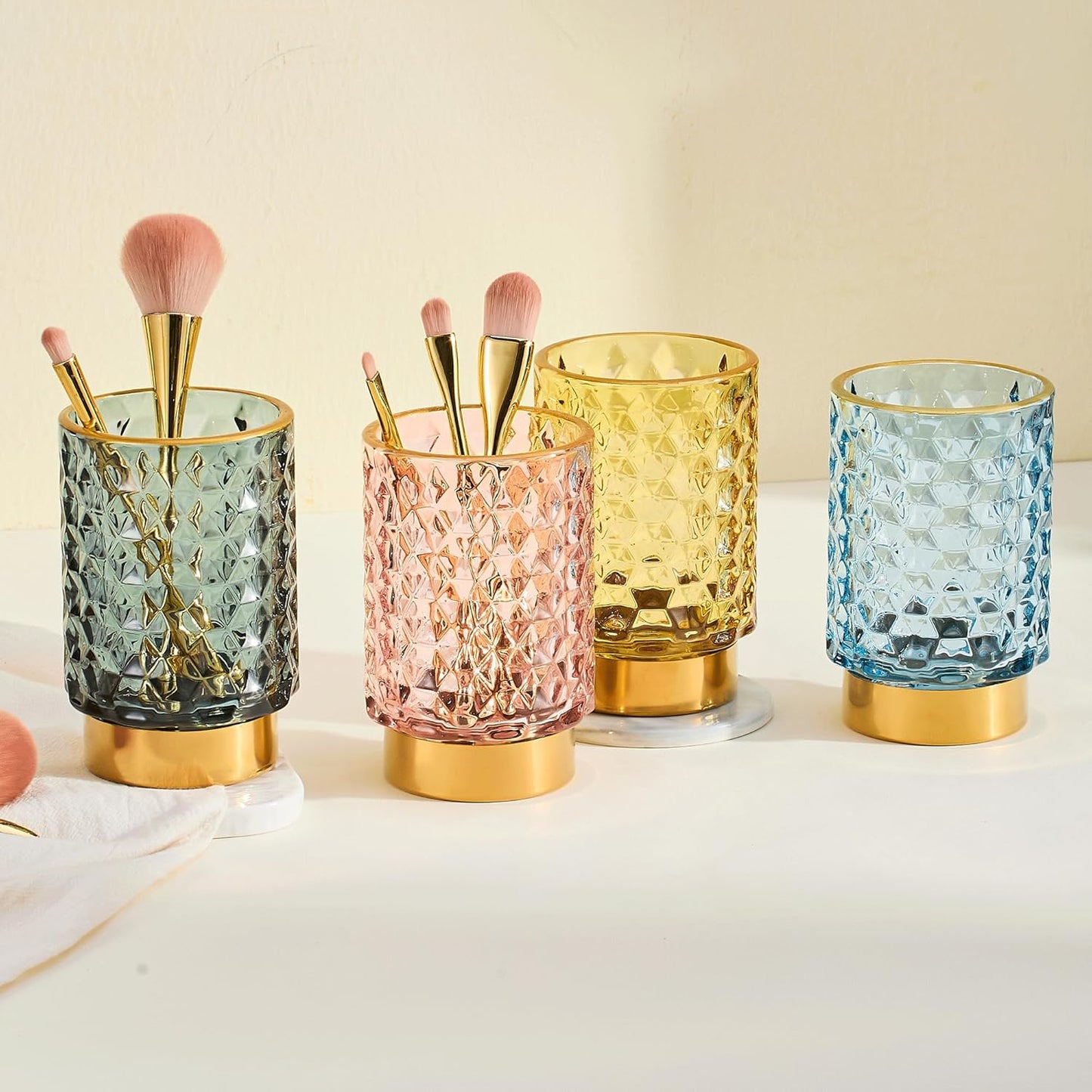 Makeup Brush Holder Organizer,Toothbrush Holders,Desk Pen Pencil Holder,Multifunctional Vintage Glass Brush Cup（A46-6-US）