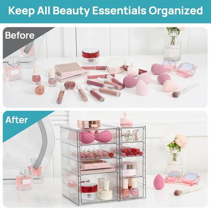 Vtopmart Acrylic Organizer with 16 Drawers (4 Set),Clear Storage Drawers for Office Supplies,Desk Organization and Storage for Makeup,Jewelry,Art Crafts