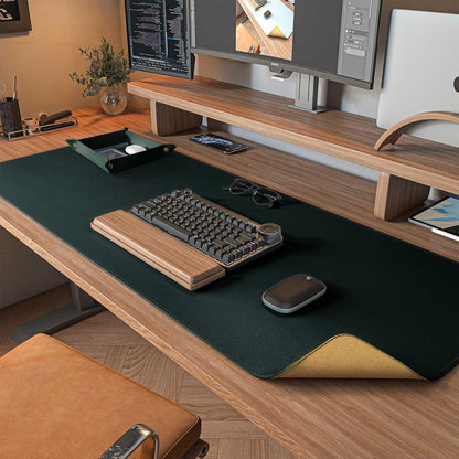 DAWNTREES Dual Sided Desk Mat,Leather Desk Pad,Cork Desk Mat Protector,with PU Leather Valet Tray Organizer,Large Mouse Pad,Desk Writing Pad for Office and Home(Dark Green 31.5"x15.8")