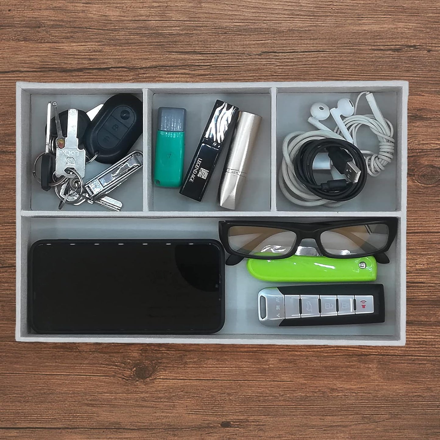 Desktop Glove Box, Nightstand or Dresser Organizer, Valet Tray, Entry Table Organizer, Dresser Storage Box,PU Leather Drawer Storage Decorative Trays.