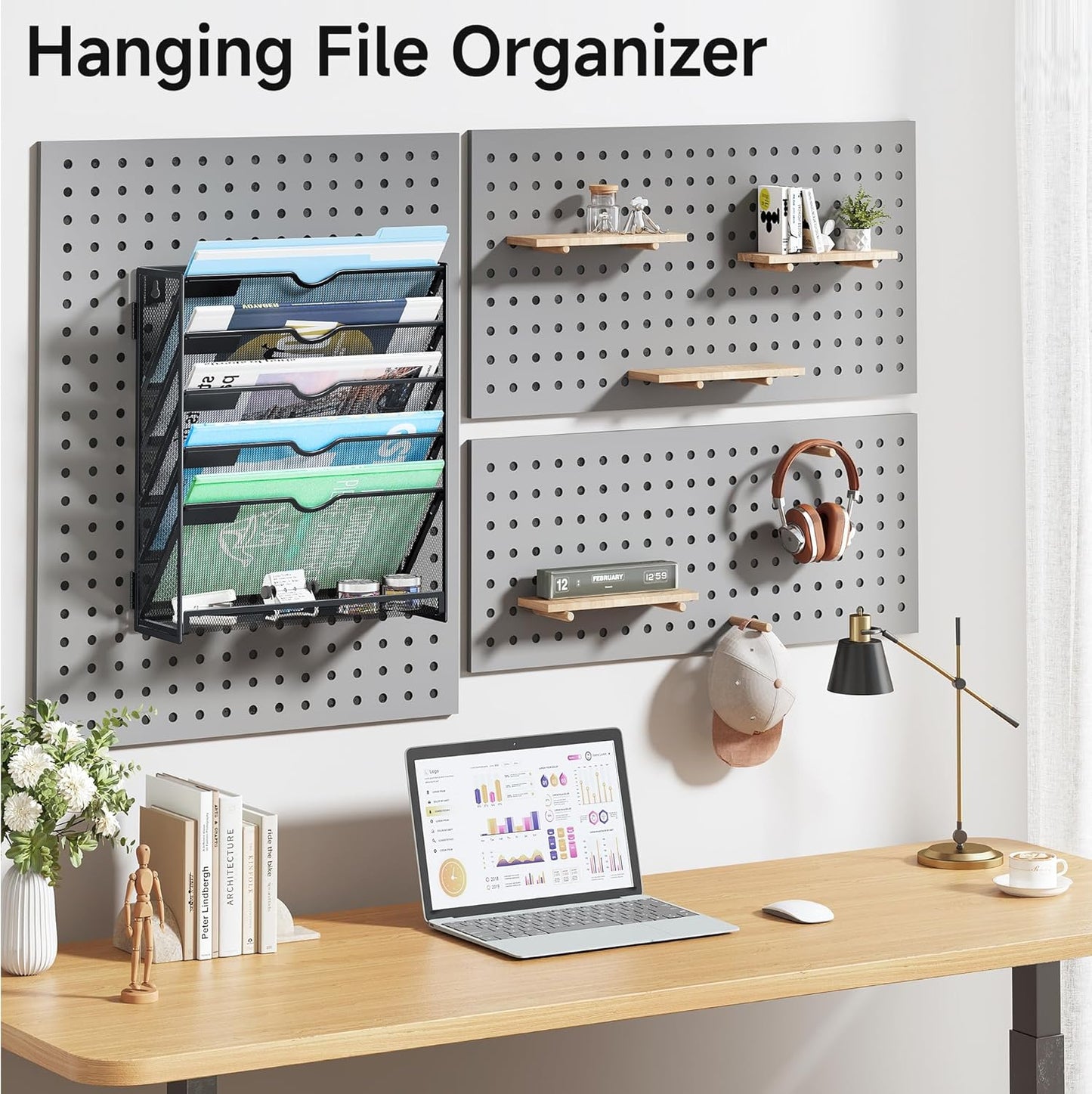Lavatino 6-Tier Hanging File Organizer, Wall Mount File Holder for Mails Folders Papers Magazine Organization, Vertical Document Organizer for Office Home - (White)