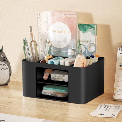 Marbrasse Pen Organizer with 2 Drawer, Multi-Functional Pencil Holder for Desk, Desk Organizers and Accessories with 5 Compartments + Drawer for Office Art Supplies (White)