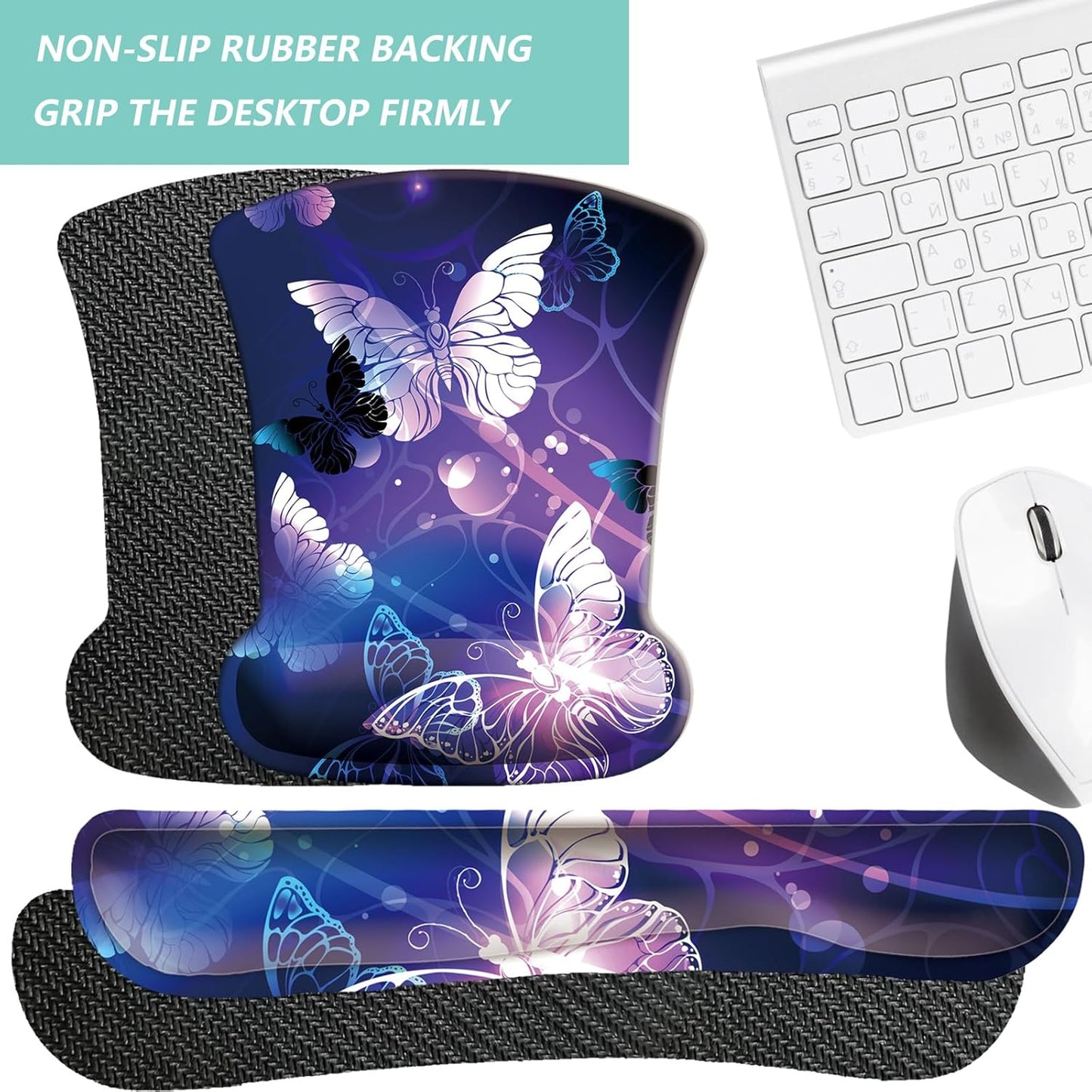 Keyboard Wrist Rest Pad Mouse Pad with Wrist Support Set of 3, Gaming Mousepad with Non-Slip Rubber Base, Ergonomic Memory Foam Mouse Cushion Support for Home Office Laptop Computer, Navy Blue