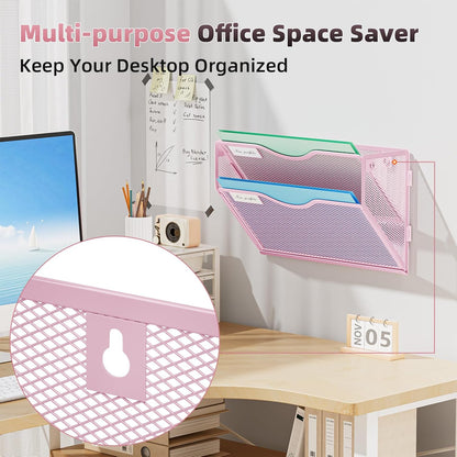 Marbrasse Wall File Holder 2-Tier Hanging Wall File Organizer, Mesh Mail Holder for Papers, Wall Mount File Clipboard & Magazine Organizer Great for Office Home (Black)