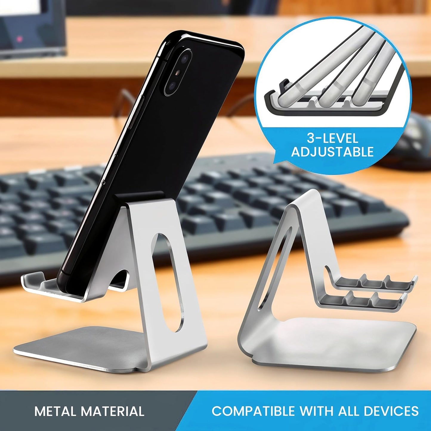 Foldable Phone Stand for Desk | Six Position Adjustable Folding Bracket for Cell Phone | Black Cellphone Holder for Desk & Smartphone Stand | Cellphone & Accessories for Men & Women