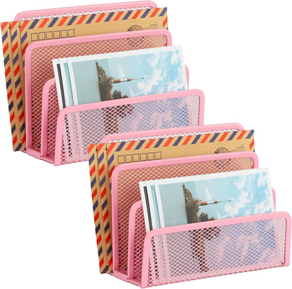EASEPRES Desk Mail Organizer, Office Small Desktop Metal Mesh Envelope Letter Sorter Paper File Holder Organizer with 3 Vertical Upright Compartments, Black 1 Pack