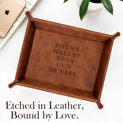Personalized Engraved Leather Tray for Men with Engraved Name, PU Leather Valet Organizer for Dad, Custom Gift for Him, Custom Catchall Tray for Desk, Office, Accessories Travel Organizer for Men