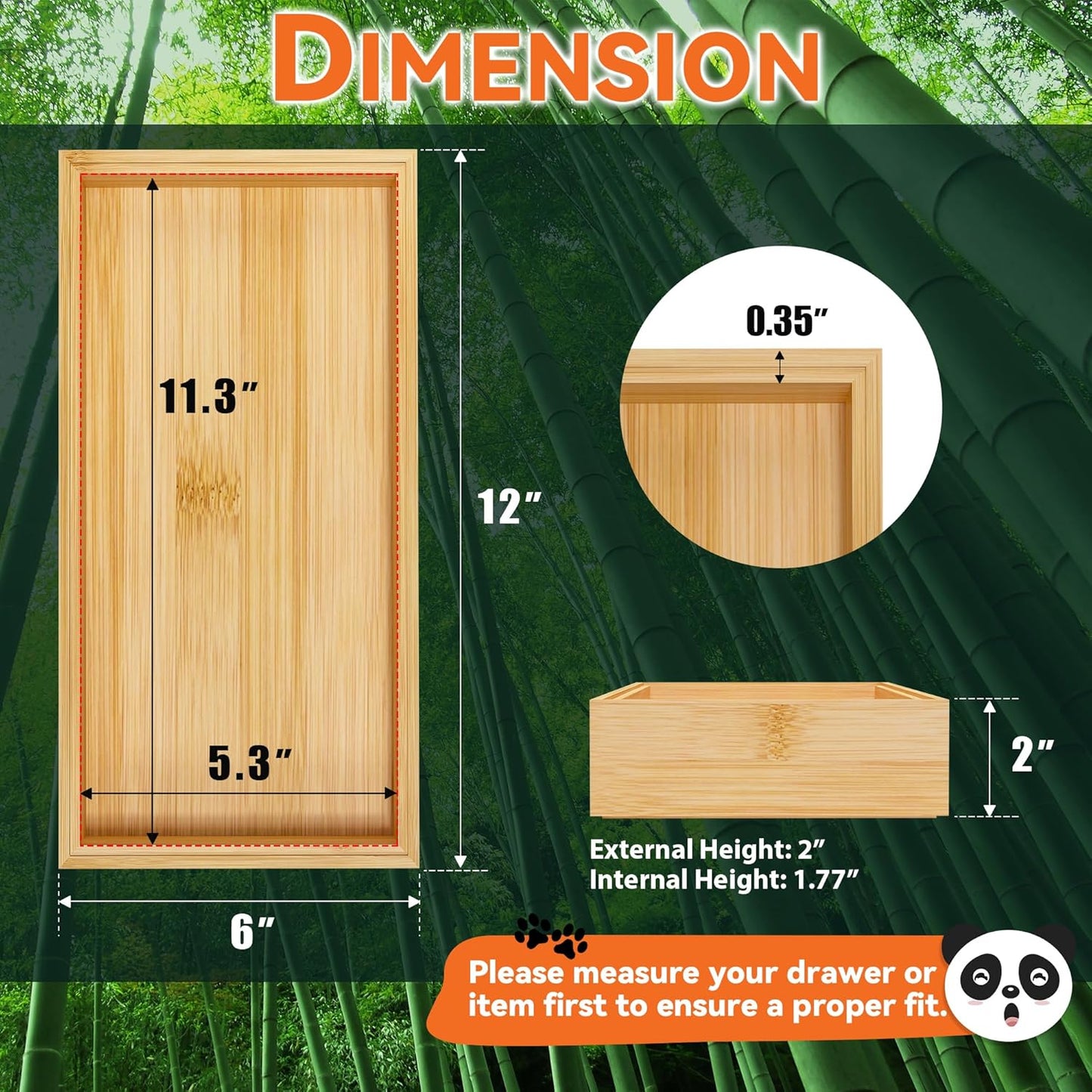 Lixple Bamboo Drawer Organizer, Cutlery Silverware Organizer for Kitchen Drawer, Stackable Utensil Organizer, 2 Pcs Flatware Organizer for Drawer, Wooden Storage Box Tray (Bamboo, 9 X 6 X 2 Inch)