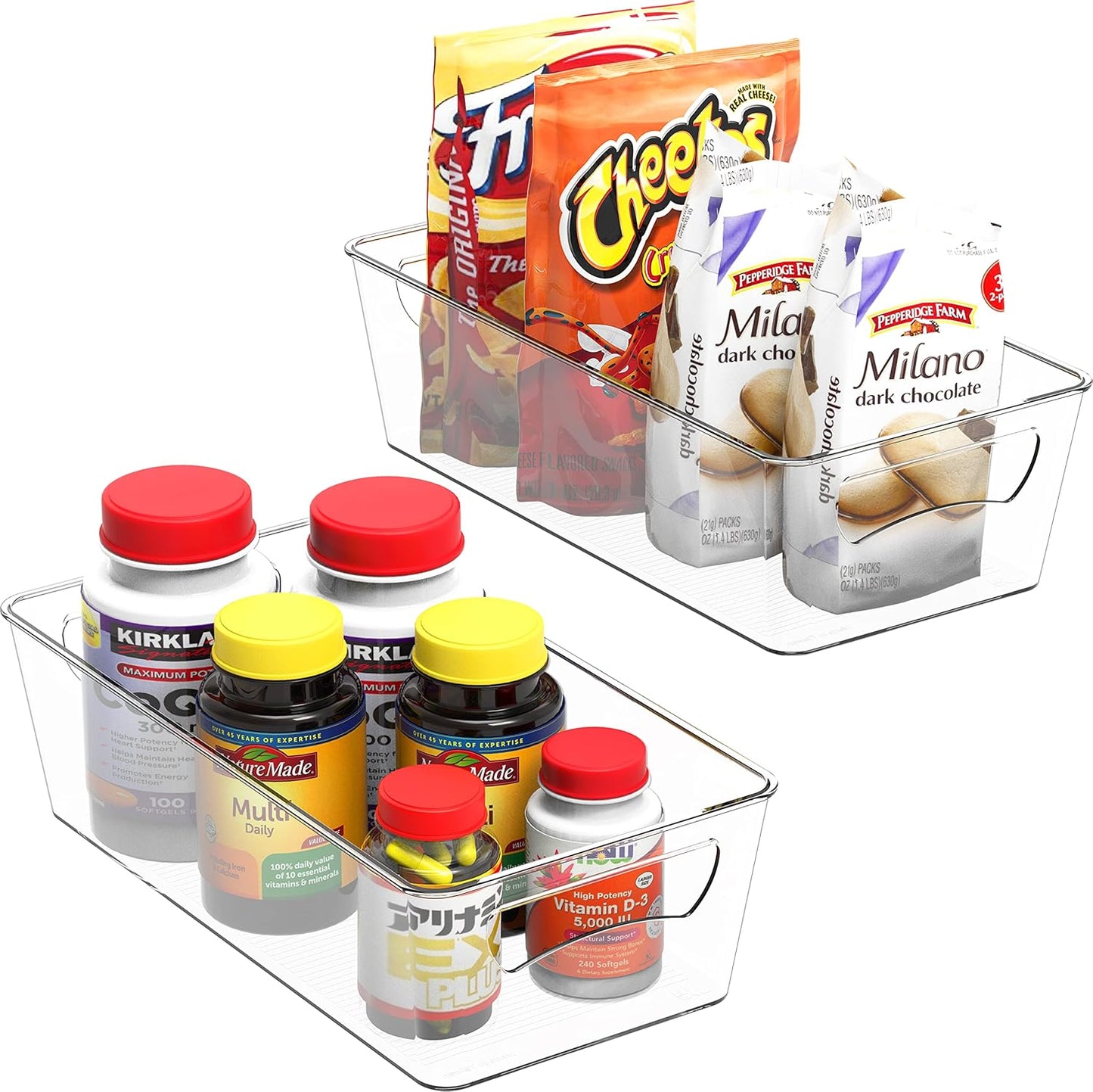Simple Houseware 4 Pcs Kitchen Clear Bin Storage Organizer, 15" x 8" x 3.75"