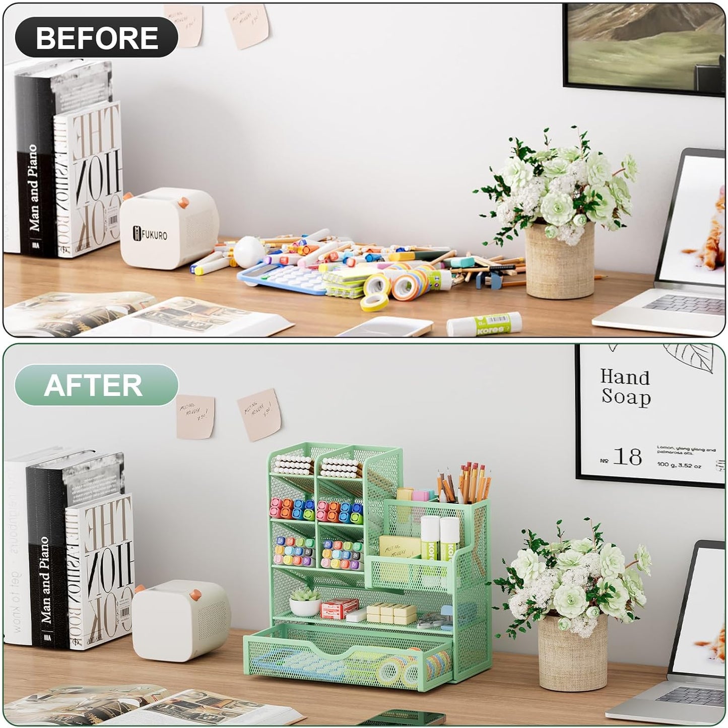 Marbrasse Mesh Pen Holder for Desk, Multi-Functional Pencil Organizer with Drawer, Desk Organizers and Accessories for Office Art Supplies (Black)