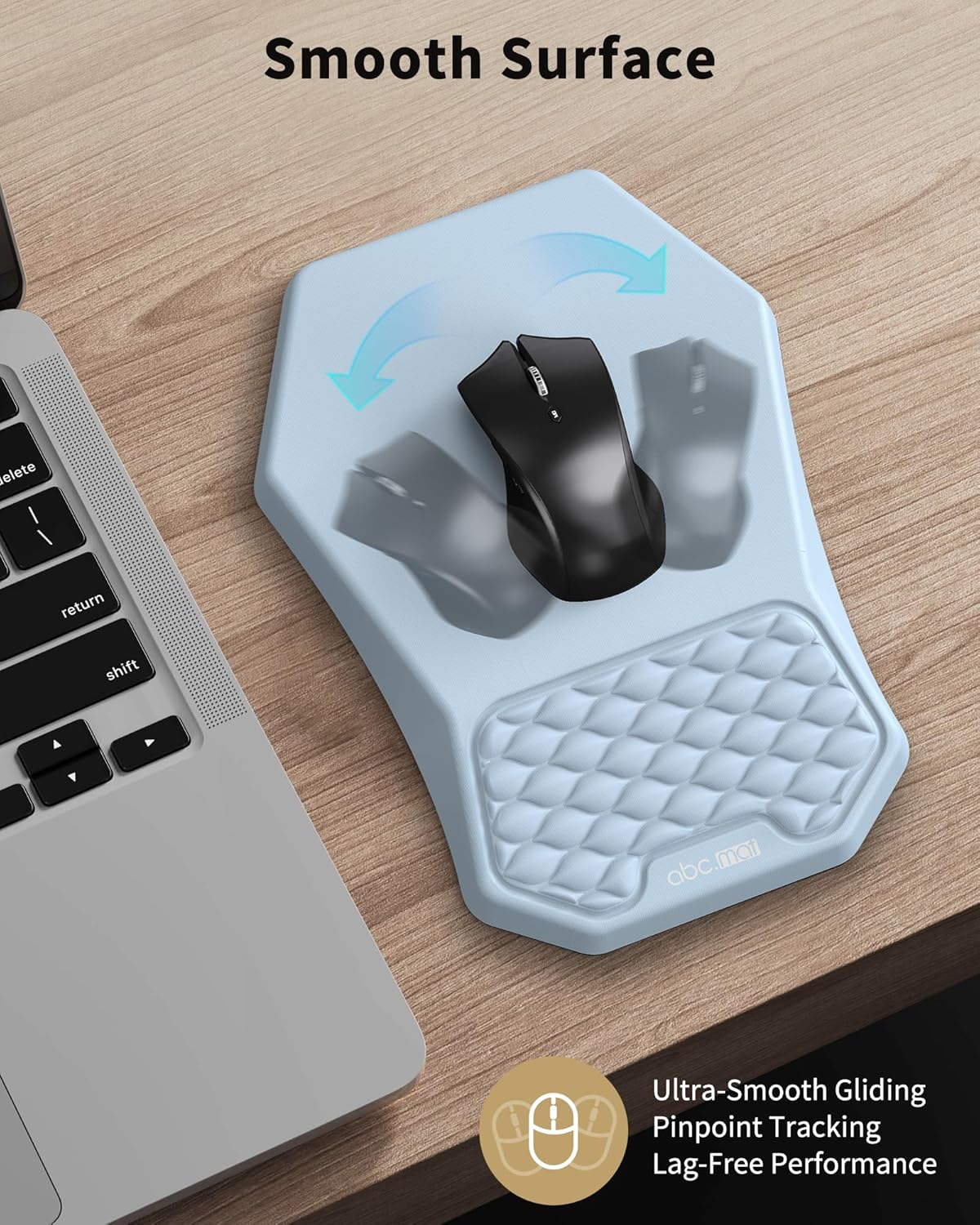 Ergonomic Mouse Pad and Keyboard Wrist Rest Support Set, Massage Design Mousepad for Carpal Tunnel Pain Relief, Memory Foam, Non-Slip PU Base for Computer Desk, Baby Blue