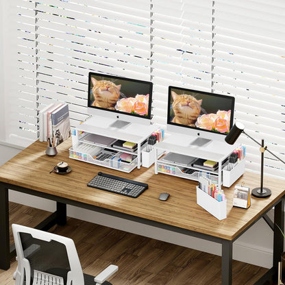 OPNICE Desk Organizers and Accessories, Computer Monitor Stand Riser with Drawer and 2 Pen Holders, Printer & Laptop Stand, Office Desk Accessories & Workspace Organizers for Home Office Supplies, Black
