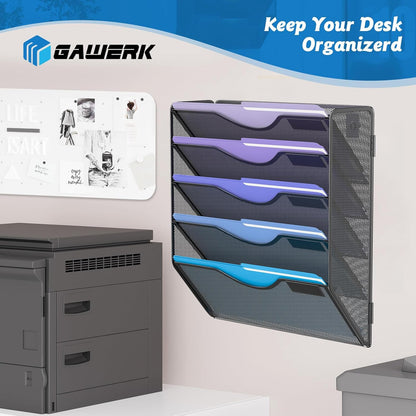 Gawerk 5 Tier Hanging Wall File Organizer, Mesh Mail Paper Orgnization Hanging File Folder Holder for Home Office, Black