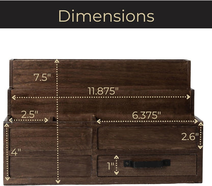 BLU MONACO | White Desktop Organizer with Drawer Storage | Tabletop Organizer with Drawers for Paper Bills Mail | Wooden Mail Organizer for Countertop Workspace | with Drawer, Bill