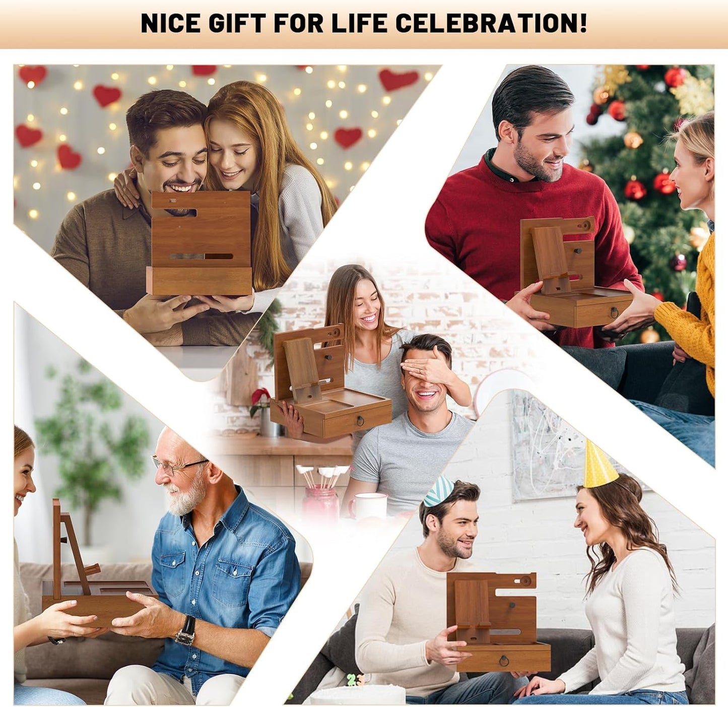 Wood Phone Docking Station with USB Ports and Outlets, Nightstand Organizer with Charging Station, Bedside Organizer with Drawer for Watch & Accessories, Christmas Anniversary Birthday Gifts for Men