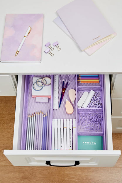 Annova Desk Drawer Organizer Tray for Office Organization - Metal Mesh - Storage Tray with Dividers for Pens, Desktop Accessories, Bathroom, Kitchen, Makeup and Office Supplies (Small, Gold)