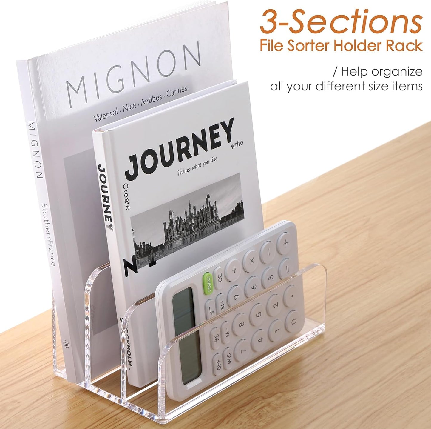 SANRUI 3 Compartments Mail Organizer Letter Holder for Desk ,Vertical Letter Holder,File Sorter Acrylic Desk Organizer Office Supplies,Clear