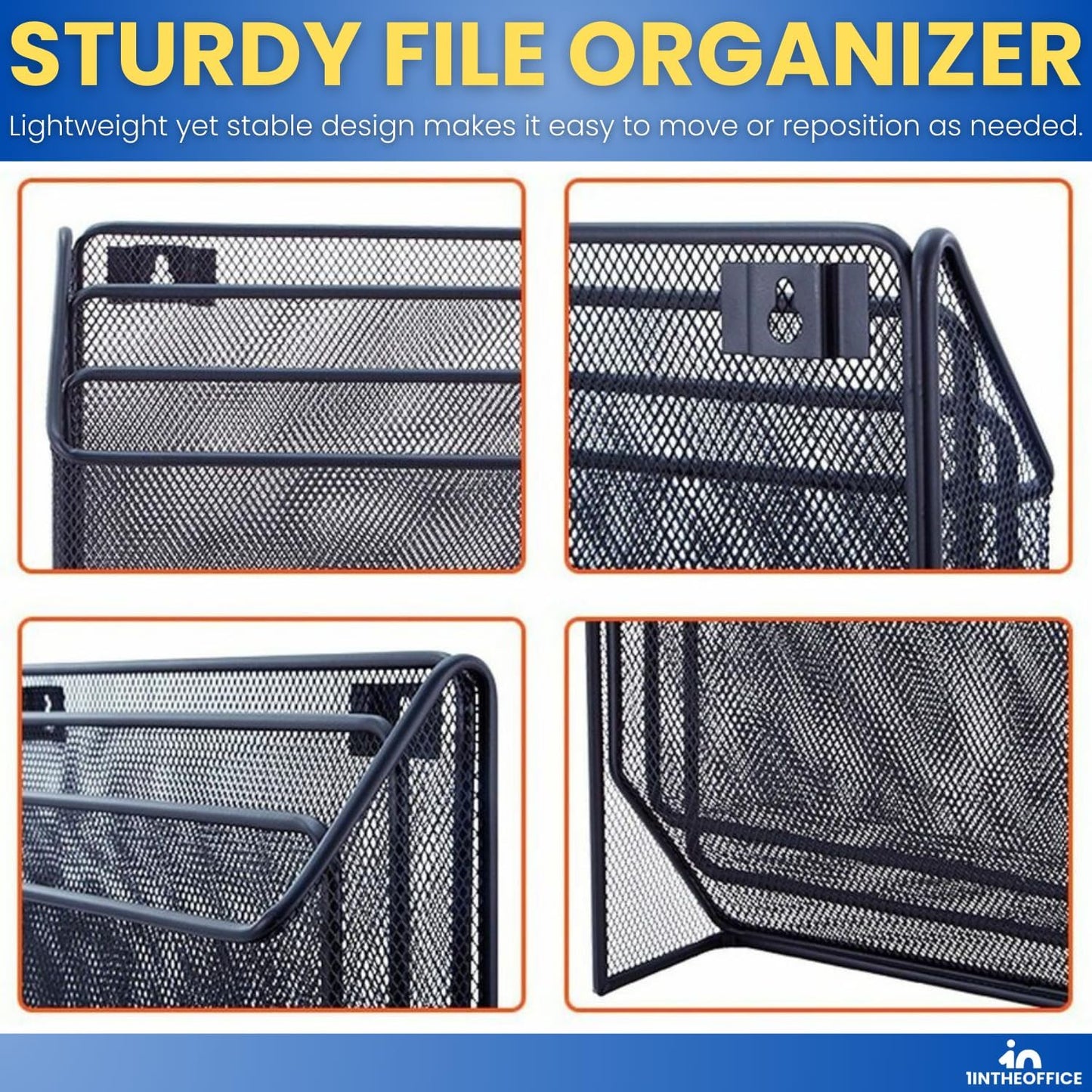 1InTheOffice 3 Tiers File Folder Organizer, Desk Sorter, Black Mesh Organizer
