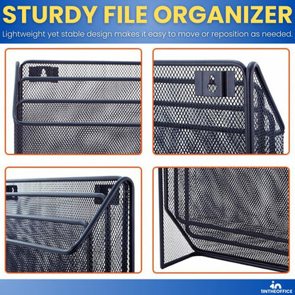 1InTheOffice 3 Tiers File Folder Organizer, Desk Sorter, Black Mesh Organizer