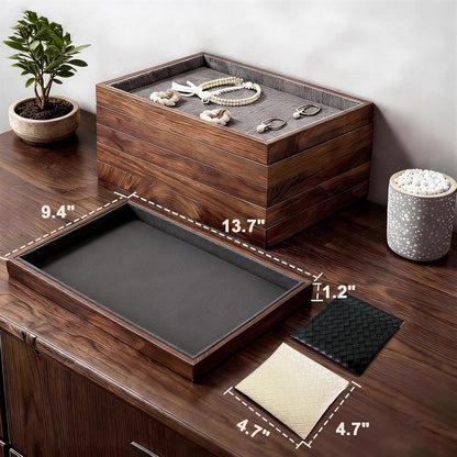 Large Solid Wood Jewelry Watch Tray, Velvet Jewelry Board Display Trays for Key Wallet Ring，Stackable Wooden Jewelry Drawer Organizer Showcase Jewelry Holder(Royal Blue)