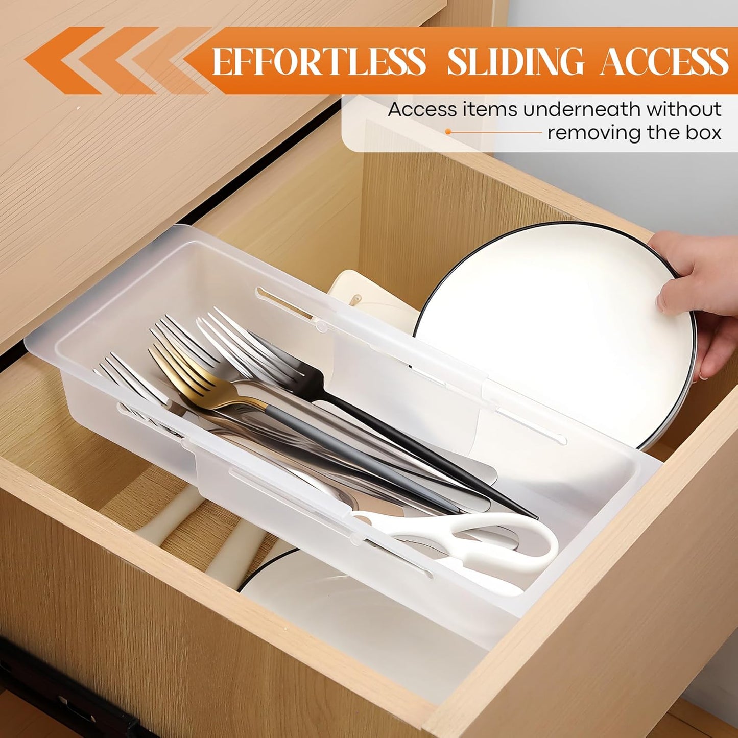 2 Pack Deep Drawer Organizer Bins, Adjustable Sliding Drawer Organizer Bin Expandable Tray for Kitchen Utensils, BBQ Tools, Towels, Durable Plastic Sliding for Easy Storage (17" to 27”)