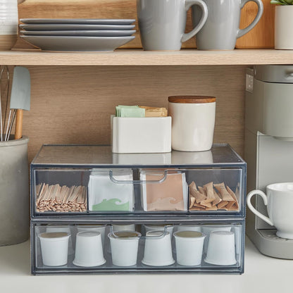 STORi STAX Plastic Stackable Organizer Drawers (Set of 2) Clear | 12.5" Wide | Set Includes Two Open Drawer | Organize Office Desk Accessories & Sort Paper | Made in USA