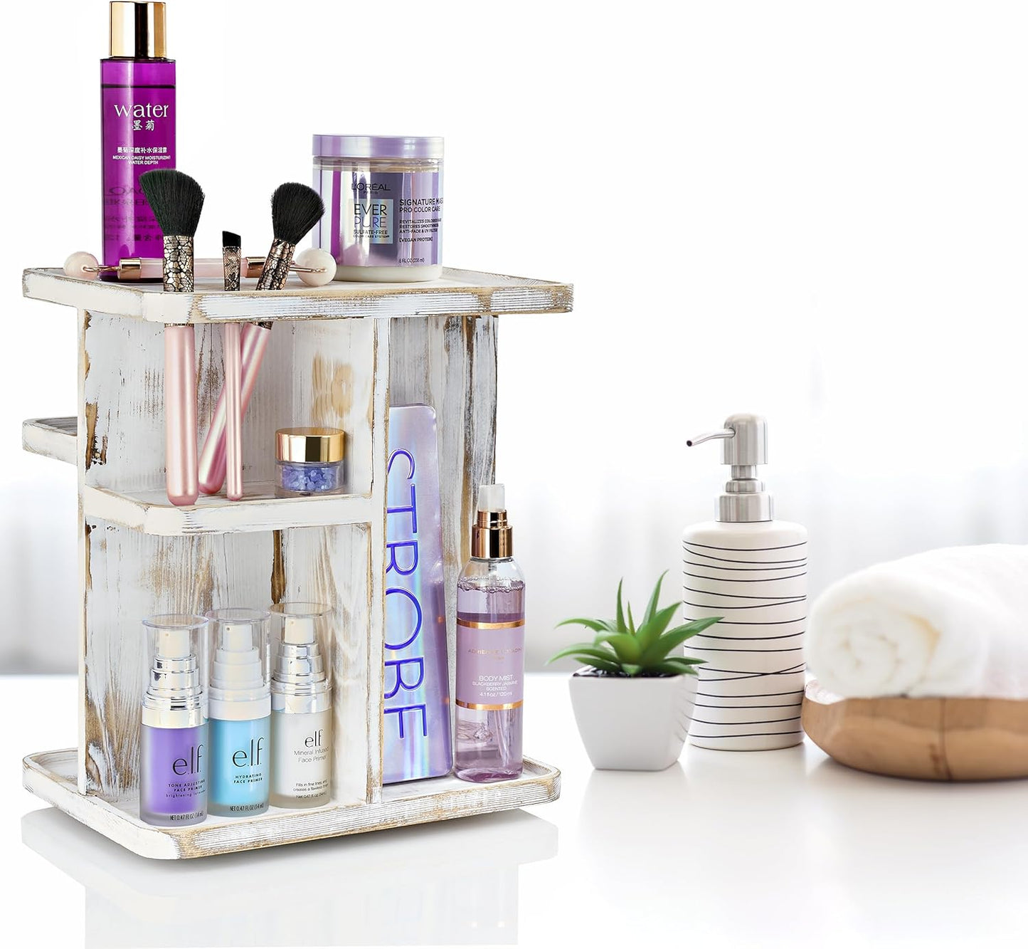 Sorbus 360° Makeup Organizer - Bamboo Wood Make Up Storage Carousel for Cosmetics, Skin Care Rotating Makeup Organizer for Vanity, Bathroom Storage