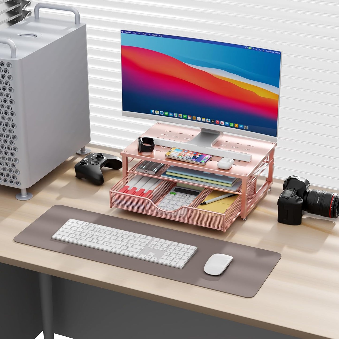 gianotter Computer Monitor Stand Riser, Desk Organizers and Accessories with Drawer, Office Desk Accessories & Workspace Desktop Organizers Storage for Printer Stand (Black)