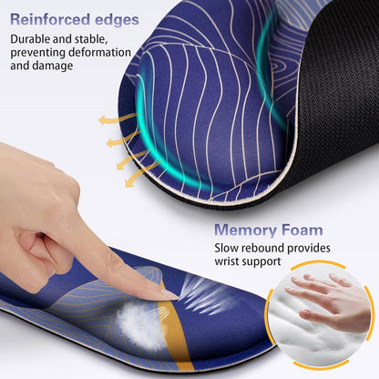Mouse Pad with Wrist Rest Set, Qomolama 3-in-1 Wrist Support Mouse Pad Set, Floral Gaming Mousepad with Anti-Skid Base,Ergonomic Mouse Pad,Memory Foam Keyboard Gel Wrists Rest