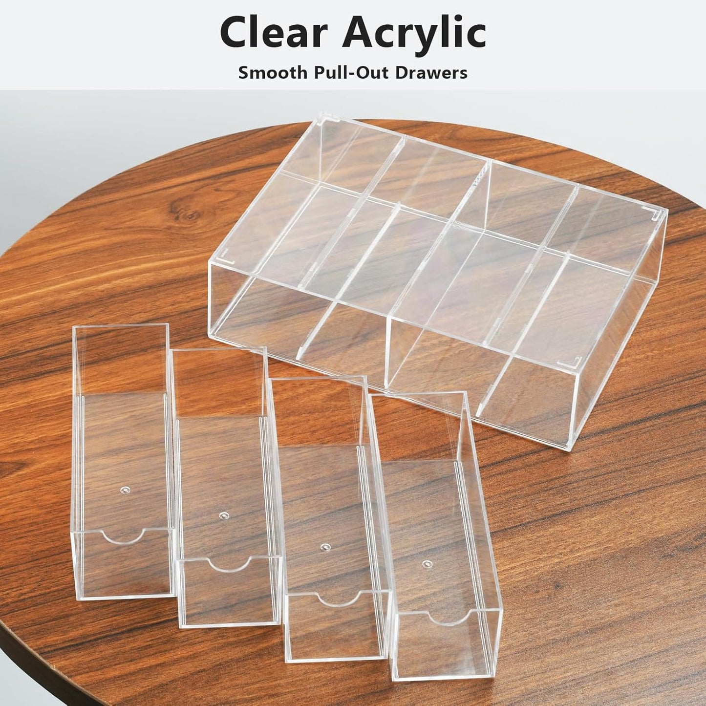 2 Pack Desktop Organizers of 8 Storage Drawers, Clear Acrylic Glasses Storage Drawers Organizer Office Desk Organizer for Vanity Table, Bathroom Counter, Teacher Desk, Dorm