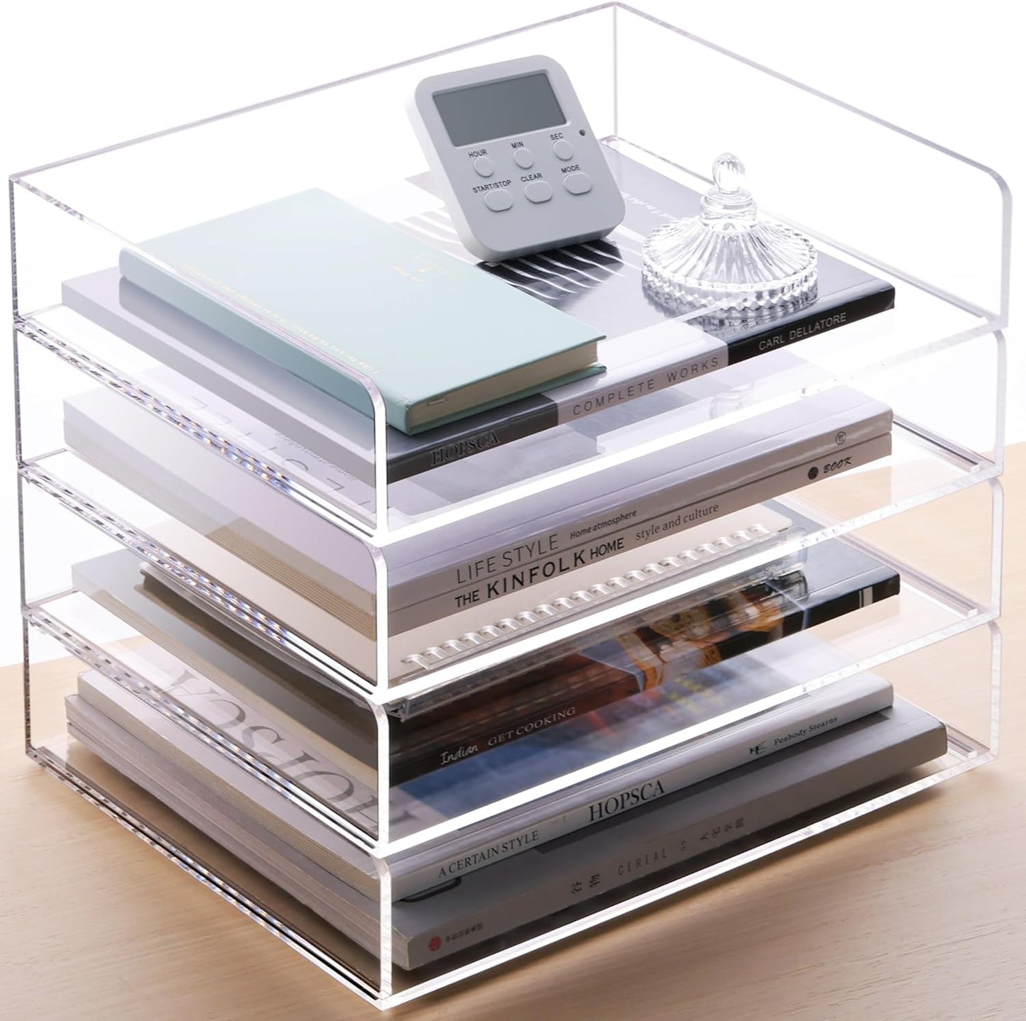 SANRUI Paper Organizer for Desk,Acrylic Stackable Letter Tray, Clear Desk Organizer, Paper Sorter for Office,Home or School,2-Pack