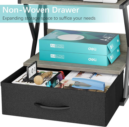 aboxoo Printer Stand for Desk with Storage Drawer, 2 Tier Desktop Or UnderDesk Shelf, Multi-Purpose Desk Organizer for Home Office, fit Fax Machine/3D Printer/Scanner, Rustic Brown