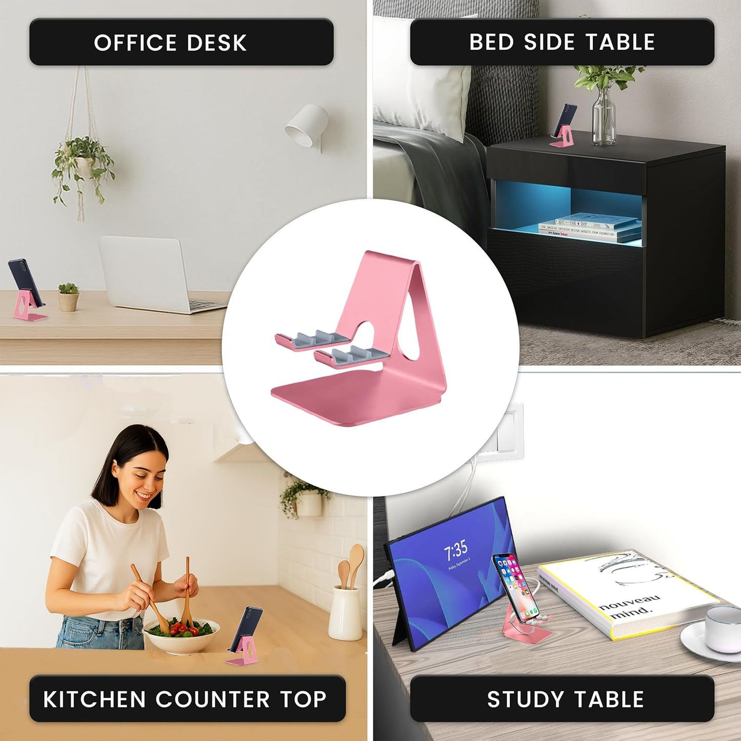 Foldable Phone Stand for Desk | Six Position Adjustable Folding Bracket for Cell Phone | Black Cellphone Holder for Desk & Smartphone Stand | Cellphone & Accessories for Men & Women
