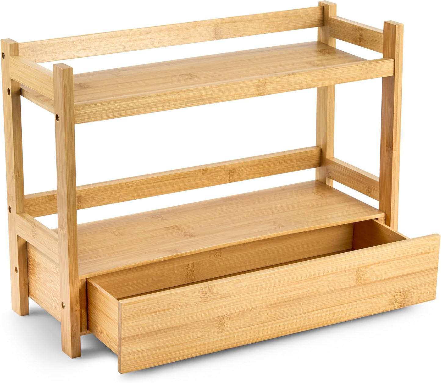 Sorbus Bamboo Bathroom Counter Organizer – 2-Tier Shelf with Hidden Drawer for Vanity, Matcha Station, Bathroom Sink Organizer Countertop, Kitchen & Office Storage (13″ L x 6.5″ W x 12.6″ H)