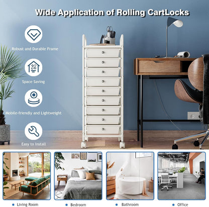 4-Tier Utility Cart with 4 Drawers, Rolling Utility Cart with 2 Lockable Caster Wheels, Multipurpose Mobile Rolling Drawer Cart for Office Bathroom Kitchen, Ivory White