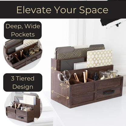 BLU MONACO | White Desktop Organizer with Drawer Storage | Tabletop Organizer with Drawers for Paper Bills Mail | Wooden Mail Organizer for Countertop Workspace | with Drawer, Bill