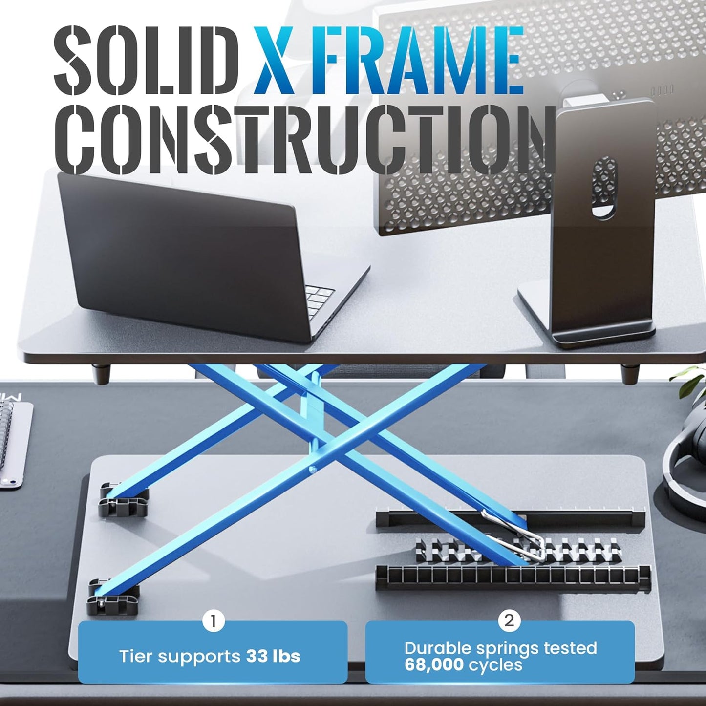 Standing Desk Converter, 25.16" × 15.75" Height Adjustable Laptop Stand for Desk, Sit Stand Monitor Stand, No Assembly Required for Home and Office Use (Black)